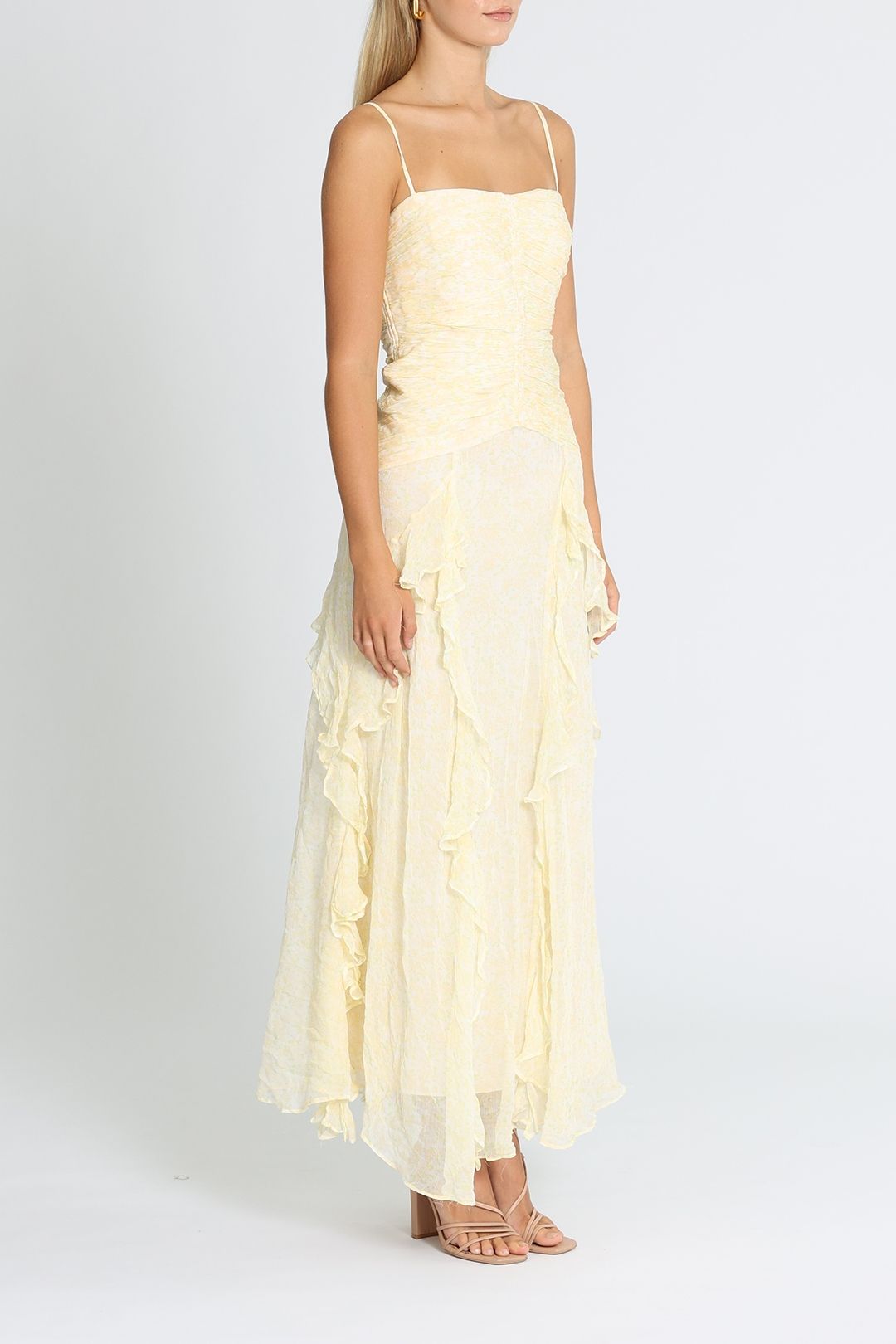 Shona Joy Gina Frill Maxi Dress Limoncello Ruched