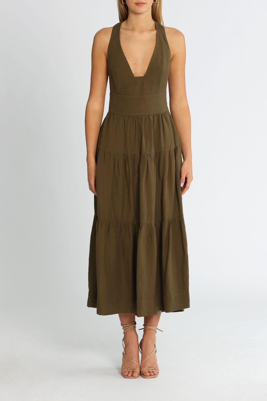Shona Joy Juliana Midi Dress Khaki