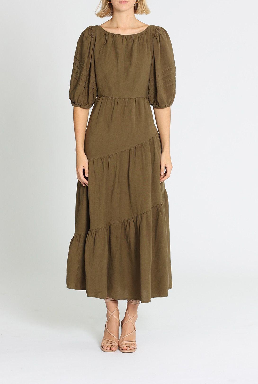 Shona Joy Juliana Midi Dress Khaki