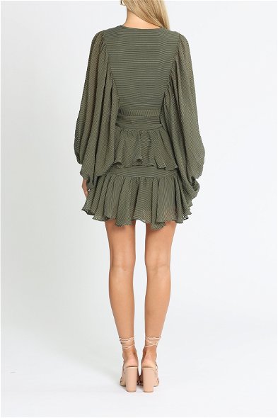 shona joy green mini dress Shona Joy Kimberly Mini Dress Green White Striped Puff Sleeve Button Front Sz 6