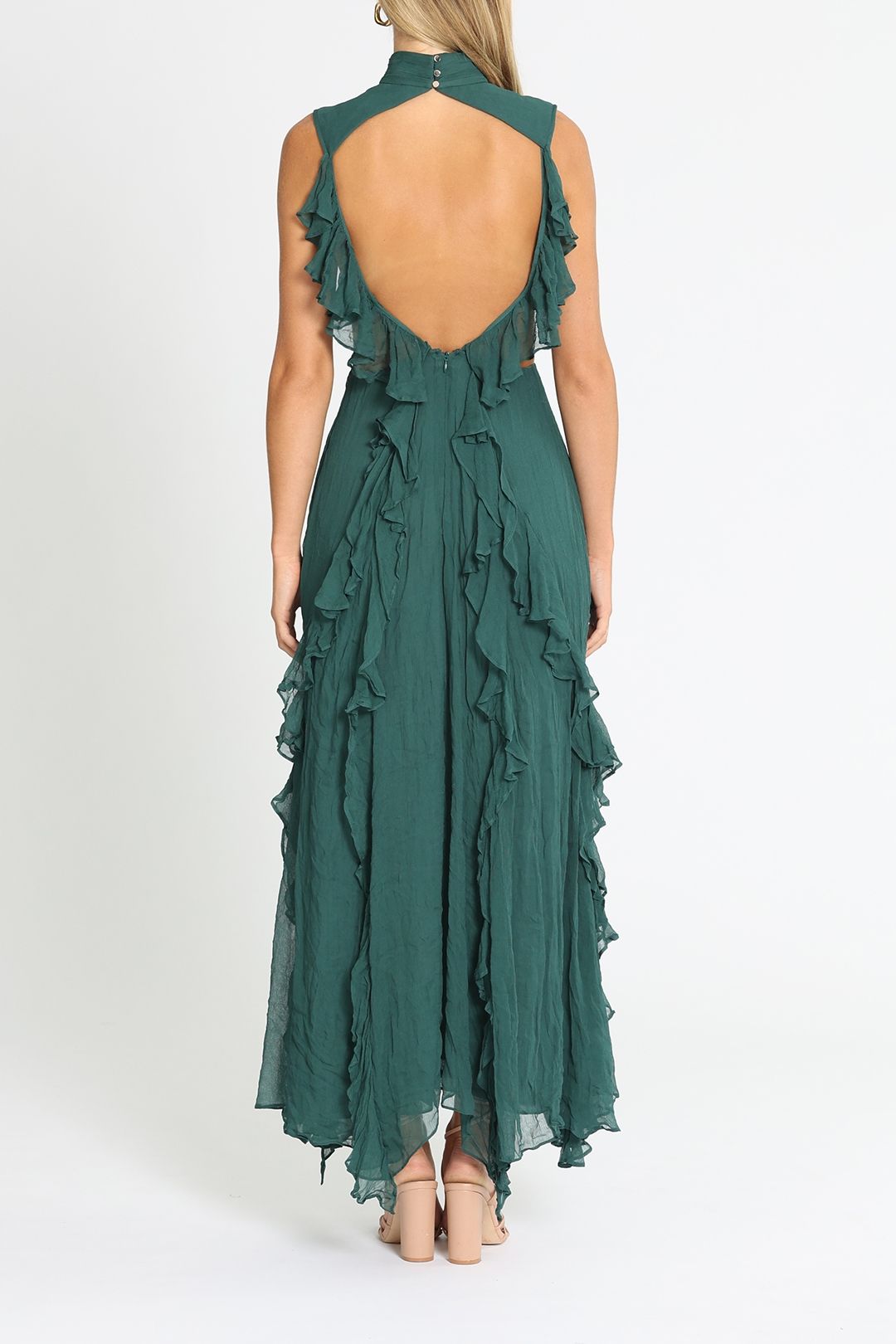 shona joy green maxi dress Elle Silk Lace Cowl Maxi Dress in Emerald by Shona Joy – Frockaholics at  Momento Dezigns main image 0