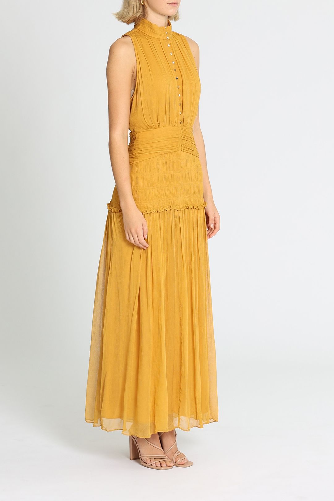 Hire Leonie Button Up Midi Dress in Mimosa Shona joy GlamCorner