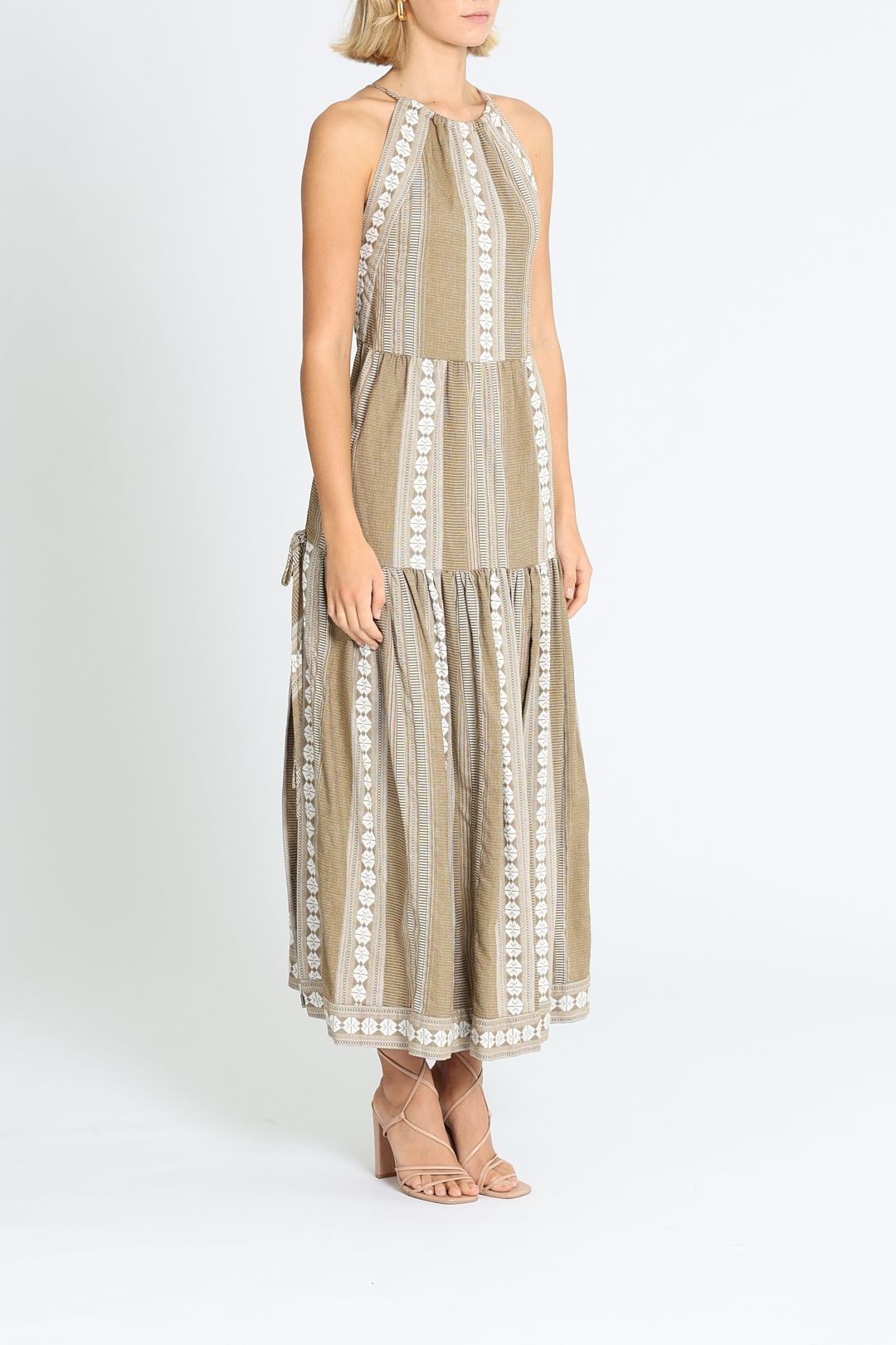 slim fit dress slacks La Lune Ruched Halter Maxi Dress | Lemon | Dresses