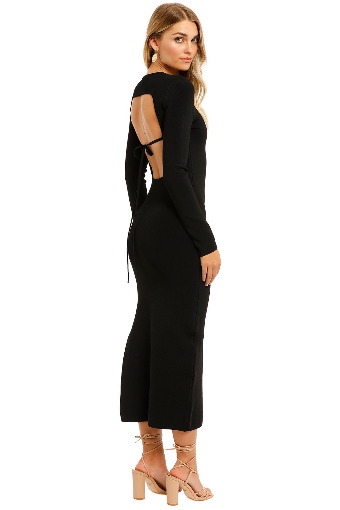 Hire Long Sleeve Backless Midi Dress in Black Shona Joy GlamCorner