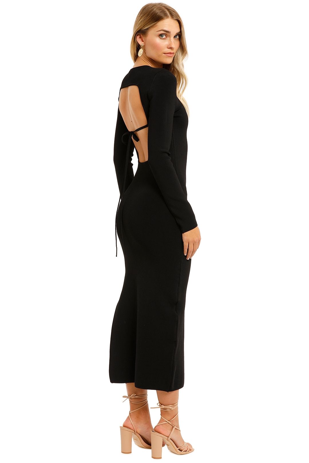 Shona Joy Long Sleeve Backless Midi Dress Black Bodycon