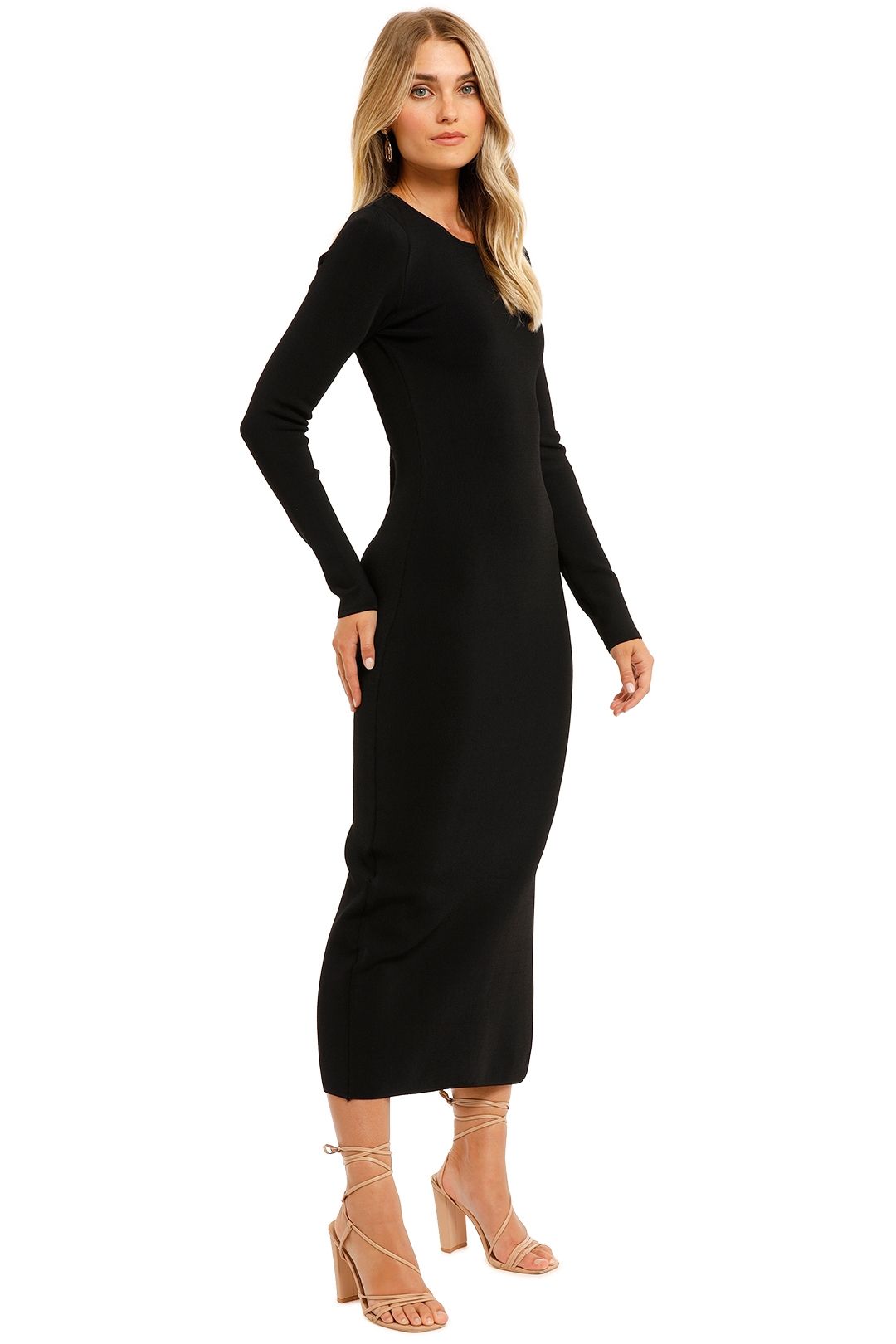 Shona Joy Long Sleeve Backless Midi Dress Black Midi Length