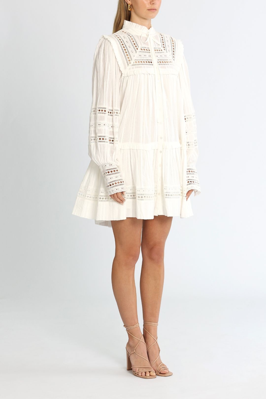 Hire Lucia Balloon Sleeve Frill Mini Dress in Ivory Shona Joy