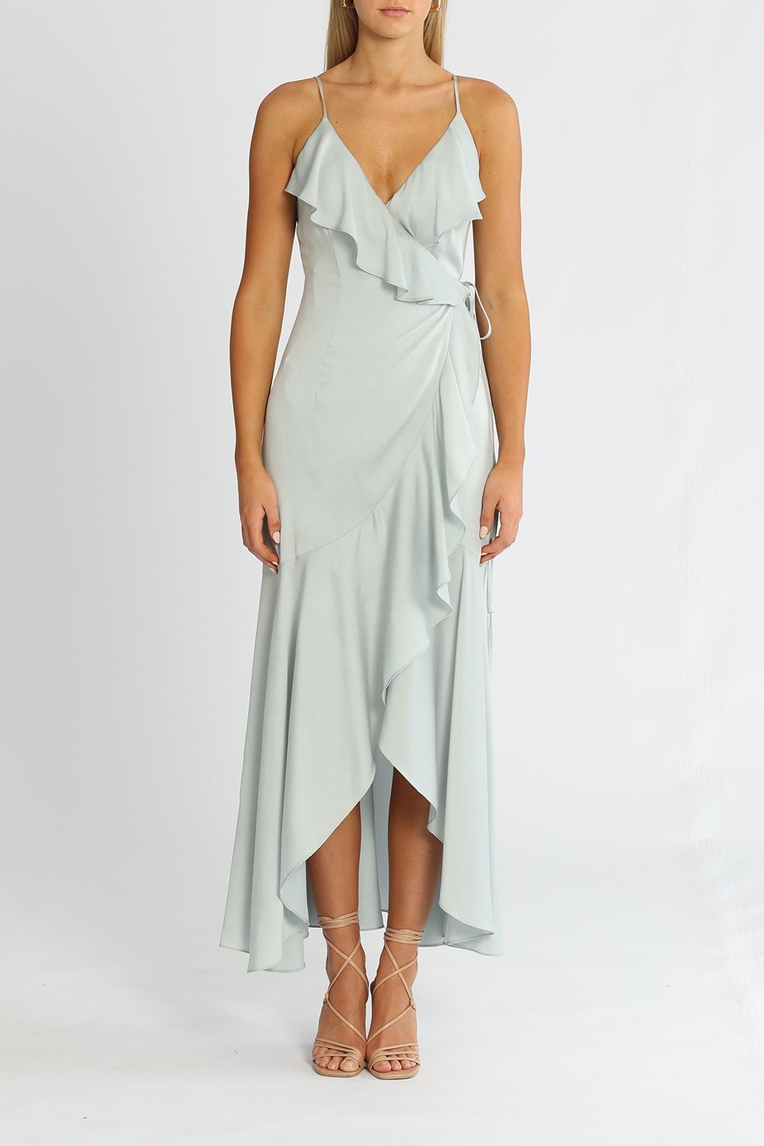 Hire Luxe Bias Frill Wrap Dress in Cloud Shona Joy GlamCorner