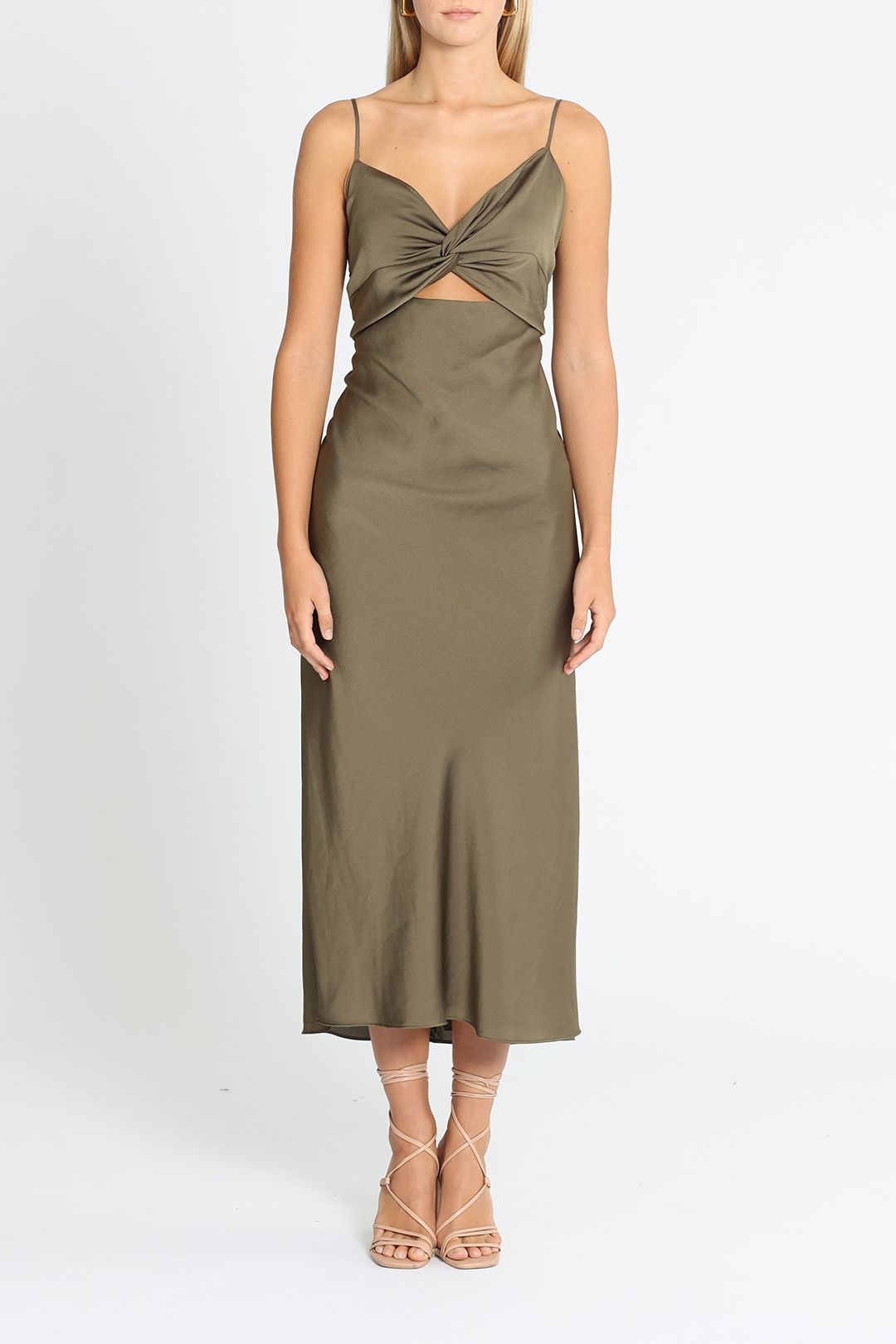 Shona Joy Luxe Twist Midi Dress Pine