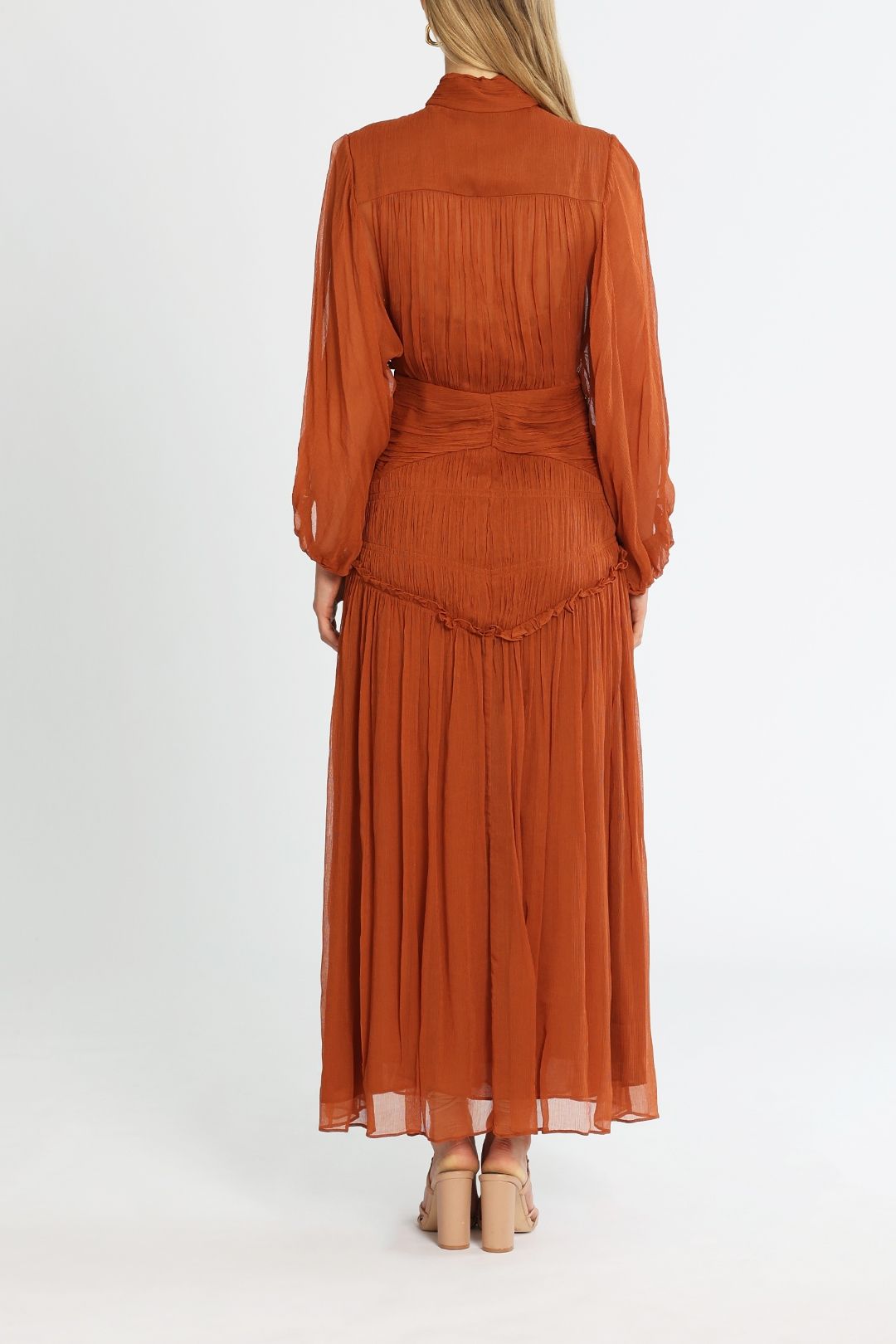 open lace back dress Shona Joy Mia Contrast Spliced Maxi Dress - Red Orange / Hibiscus