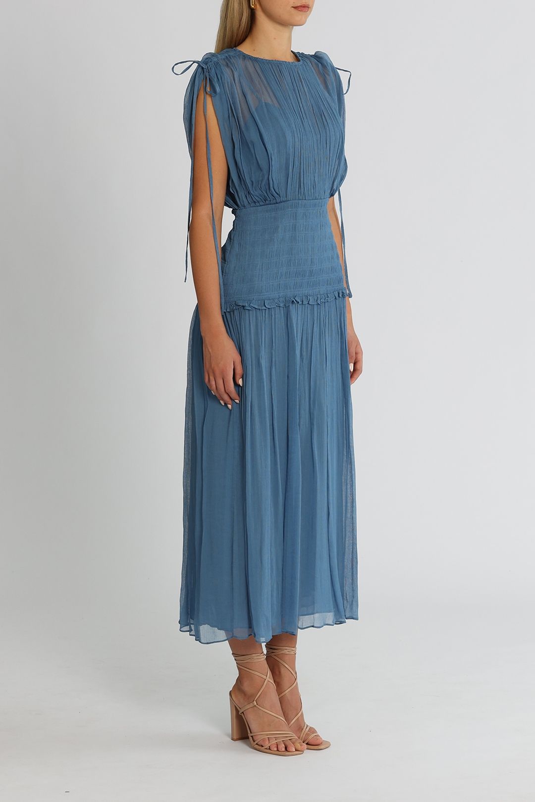 Hire Noemi Short Sleeve Ruched Midi Dress in Ocean | Shona Joy | GlamCorner