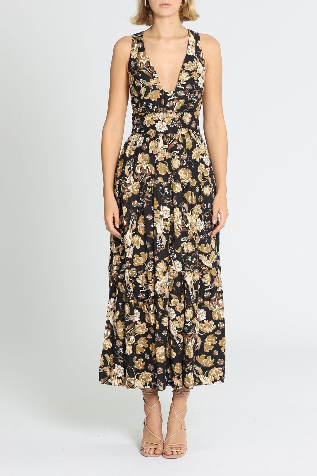 Shona Joy Palermo Plunged Low Back Midi Dress Multi