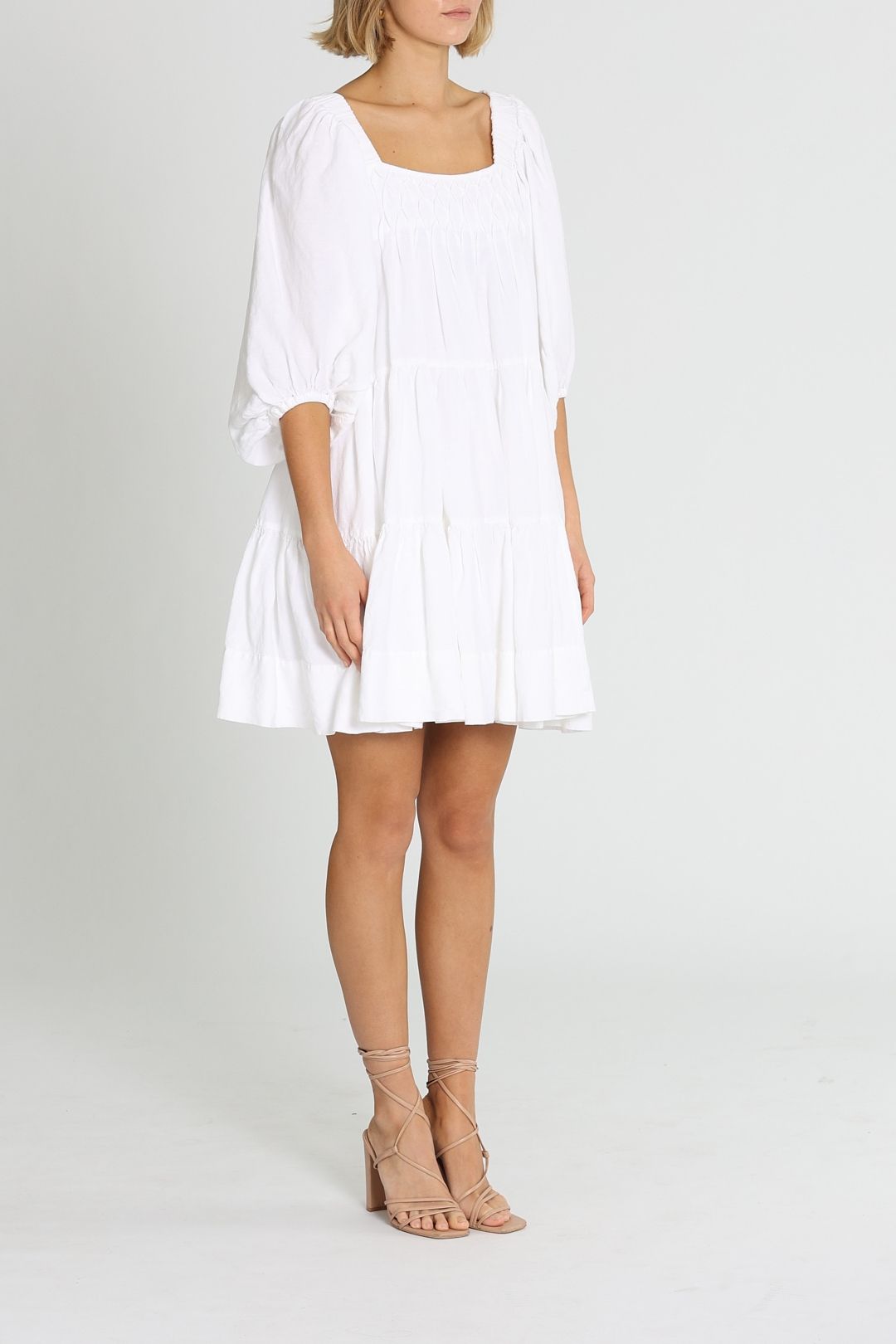 Shona Joy Paulina Tiered Mini Dress White
