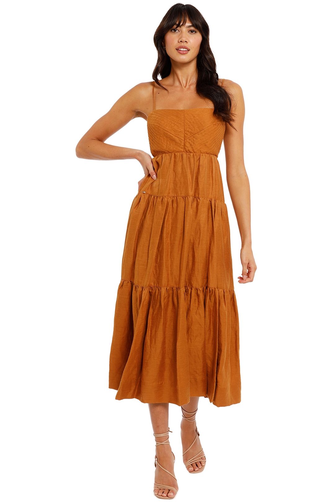 Hire Pintuck Tiered Midi Dress in Tumeric | Shona Joy | GlamCorner