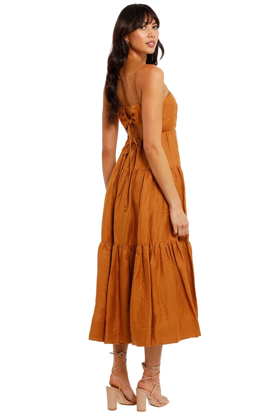 Hire Pintuck Tiered Midi Dress in Tumeric | Shona Joy | GlamCorner