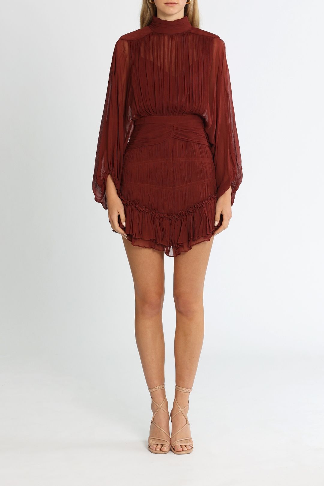 Hire Safira Long Sleeve Mini Dress in Sangria | Shona Joy | GlamCorner