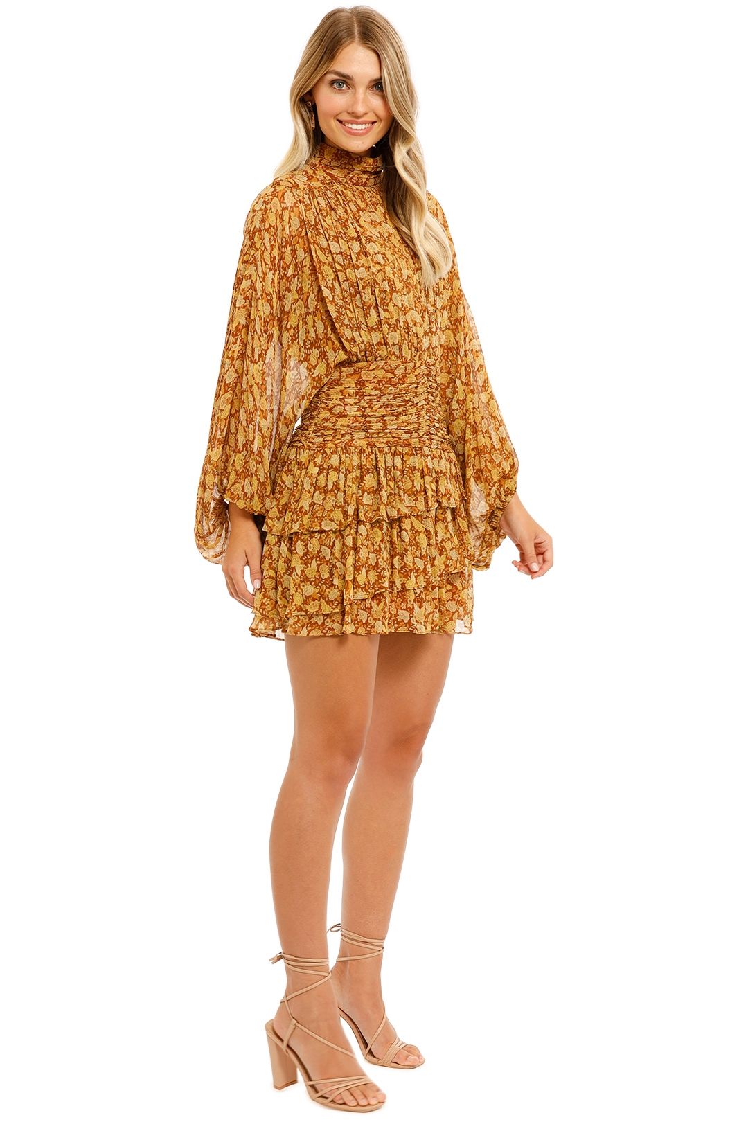 Hire Sunset Ruched Mini Dress in Tumeric Shona Joy GlamCorner