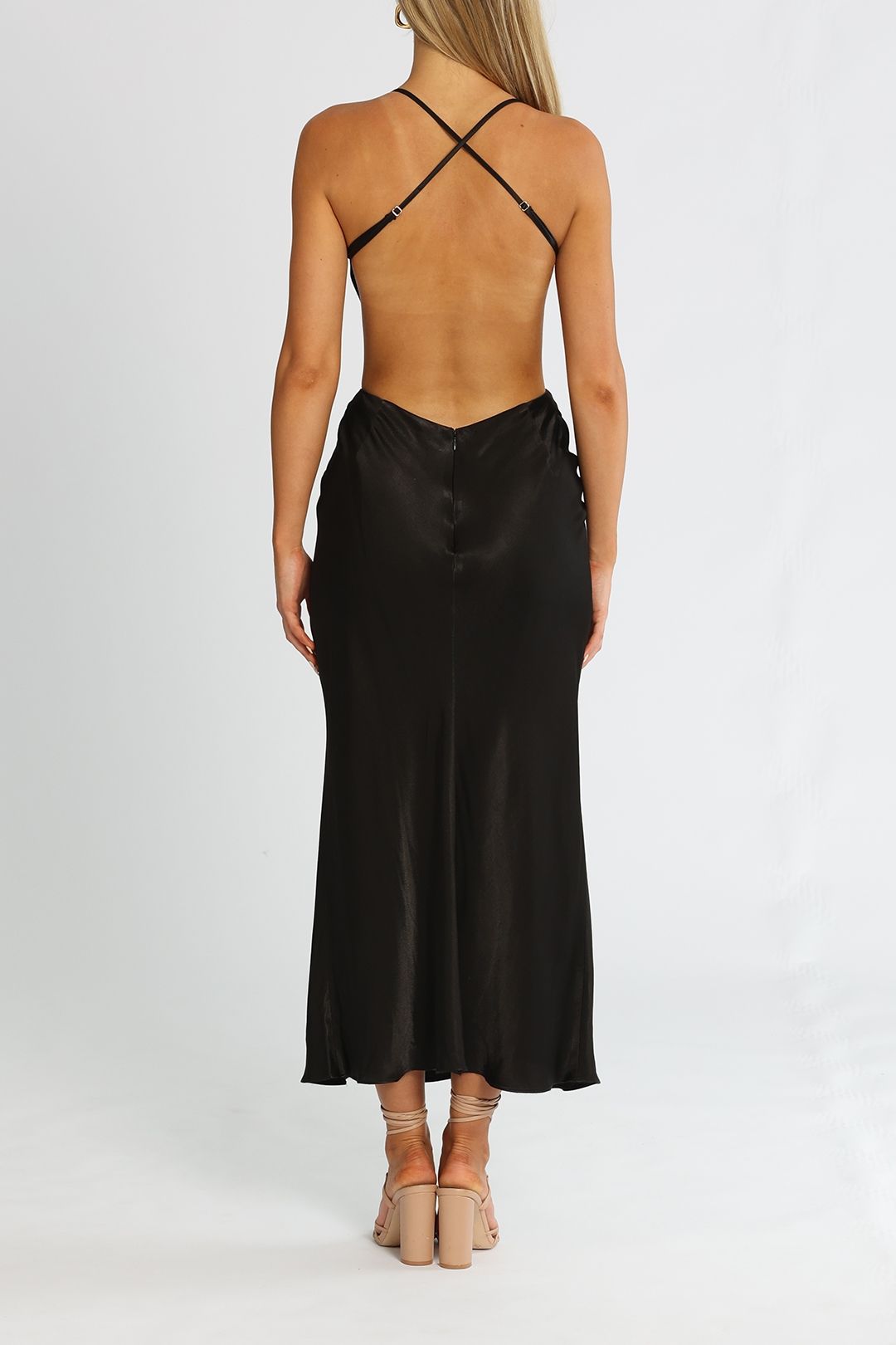 Shona Joy Thalia Bias Cut Out Midi Dress Black Backless