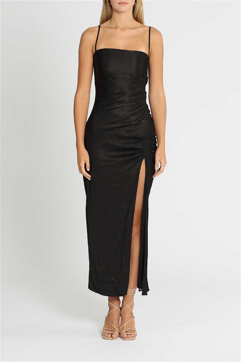Bonded Shoulder Tie Dress in Black main image 1
