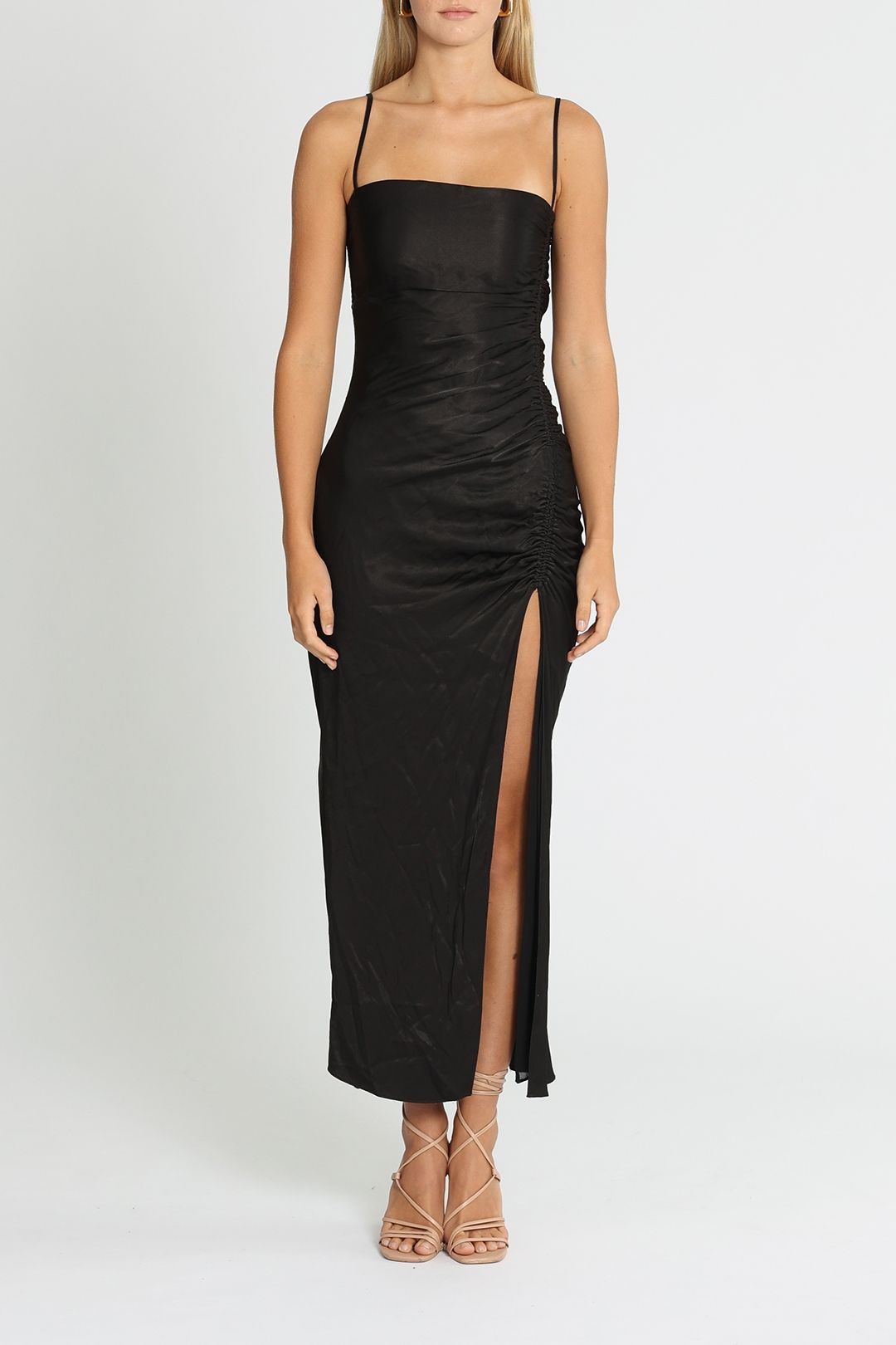 Shona Joy Thalia Ruched Midi Dress Black