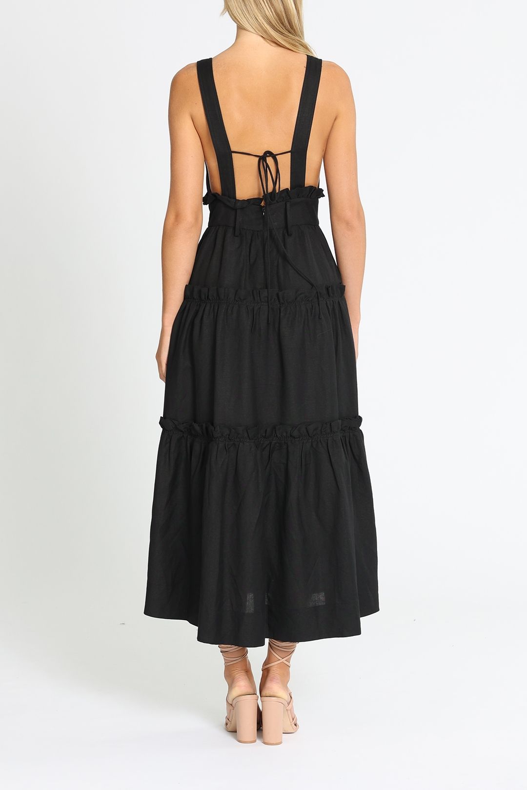 Hire Tiered Midi Dress in Black Shona Joy GlamCorner