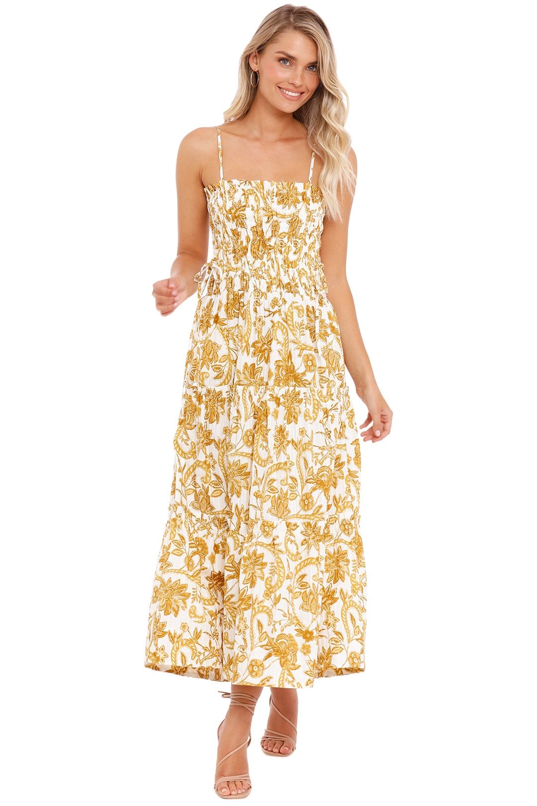 Shona Joy Tiered Midi Dress Curry