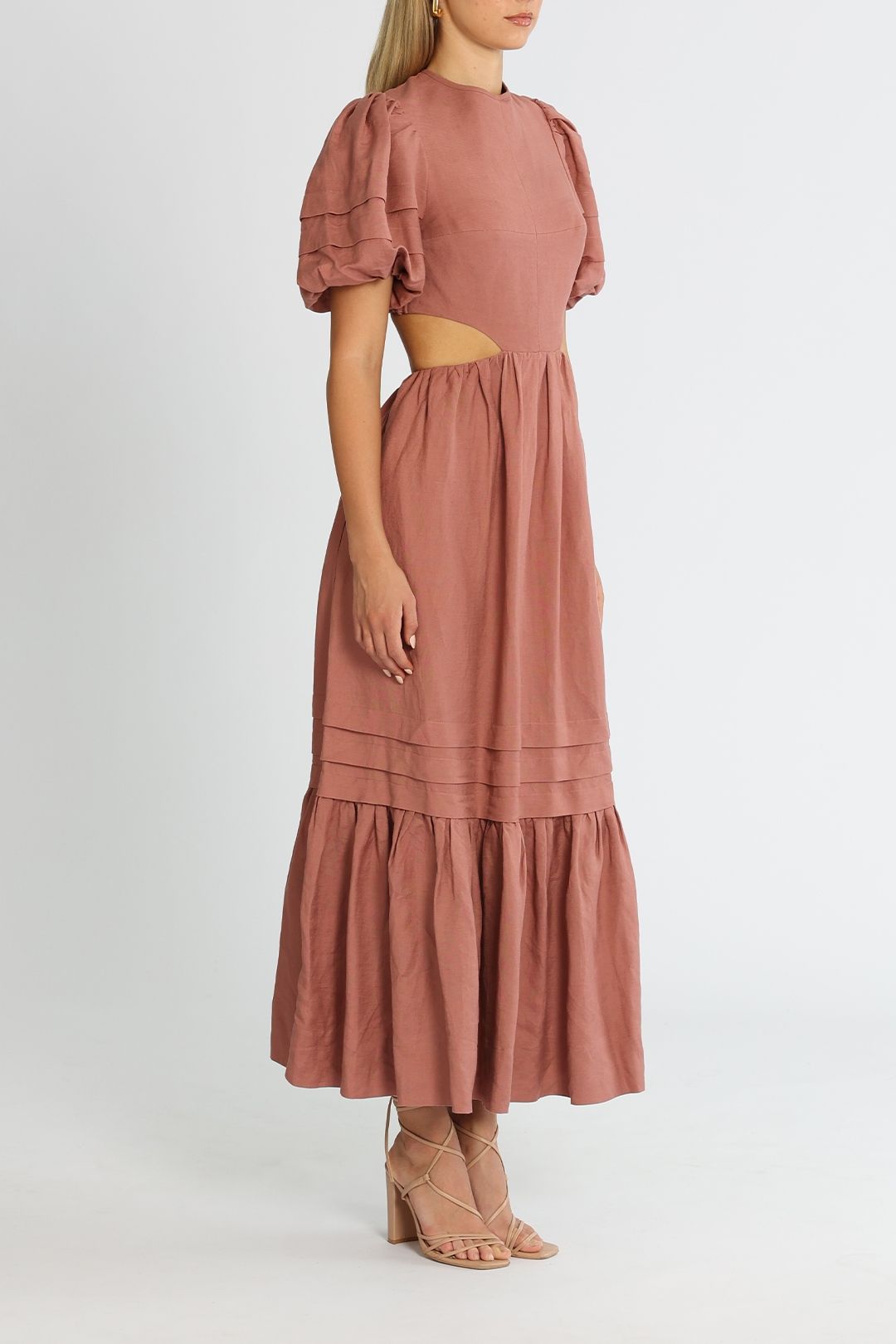 Hire Vega Cut Out Open Back Midi Dress in Rose Shona Joy GlamCorner