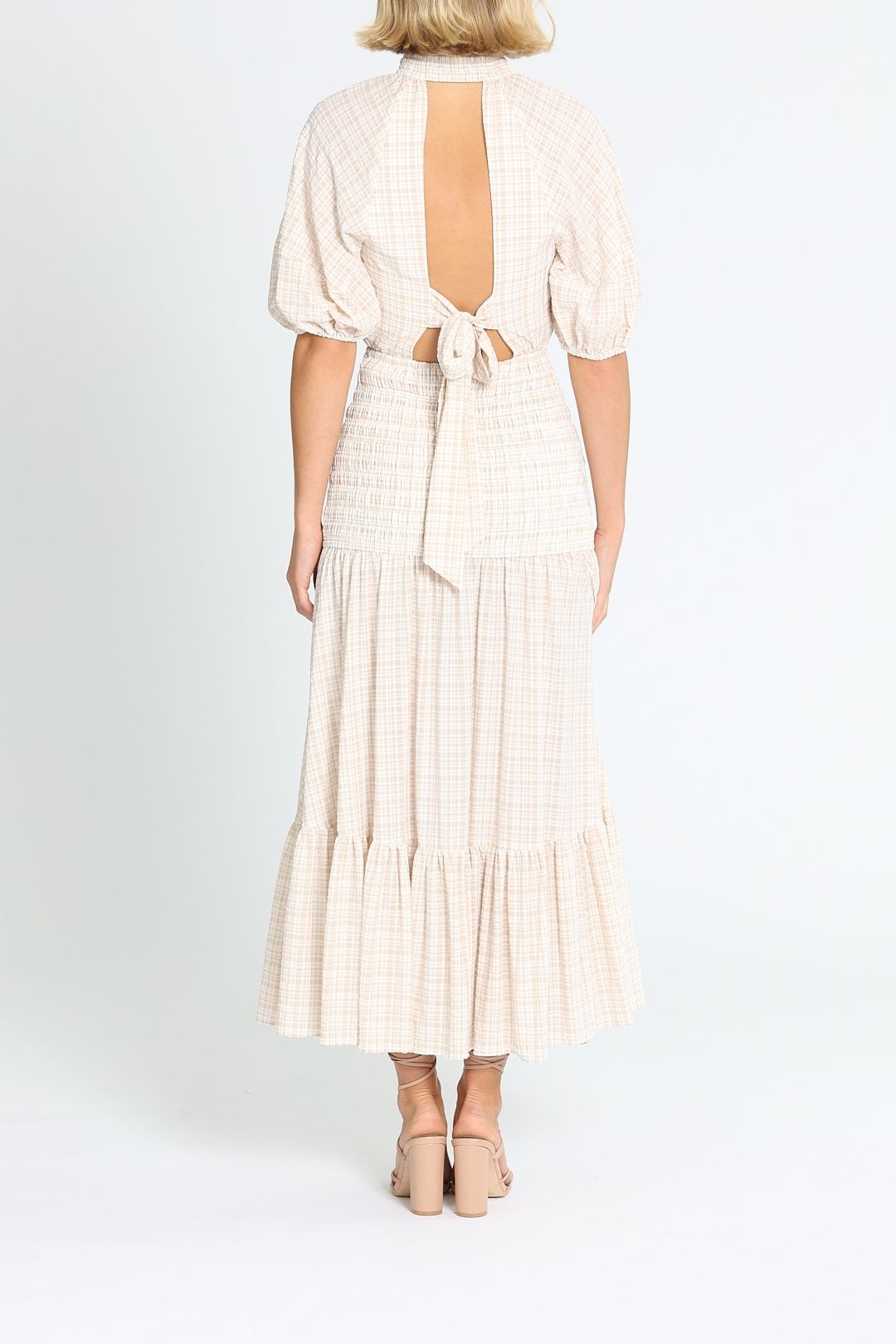 Significant Other Freya Dress Almond Check Open Back