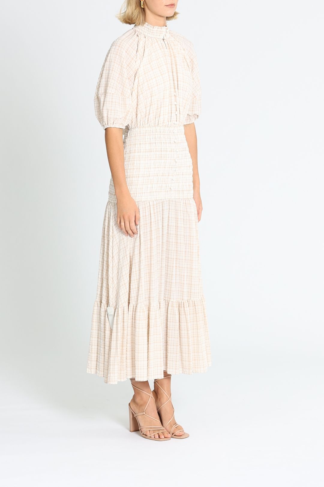 Significant Other Freya Dress Almond Check Puff Sleeves