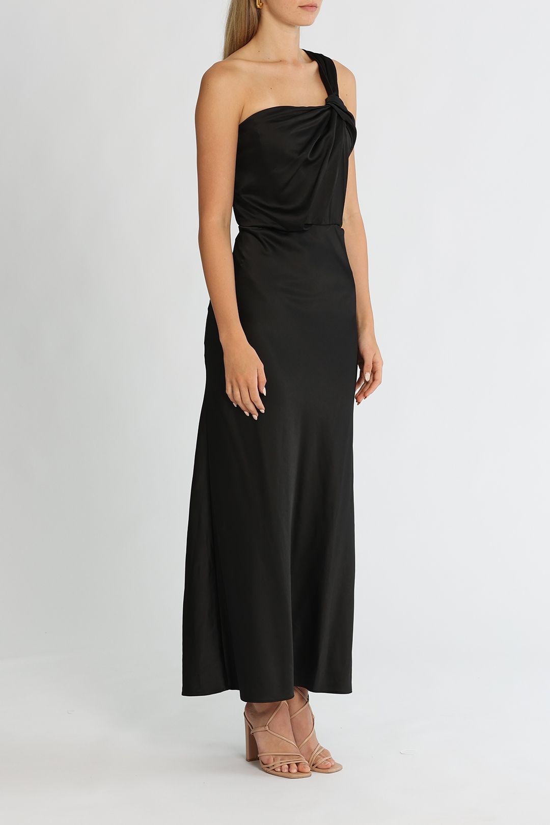 Significant Other Macy Midi Dress Black One Shoulder