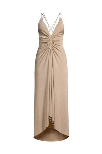 knee length dresses for ladies Otis Draped High Neck Midi Dress | Black | Dresses