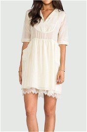 Flannel Silk Dress With Full Skirt in Cream