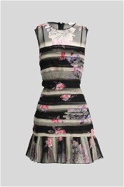 Scanlan Theodore Silk Pleated Floral Dress