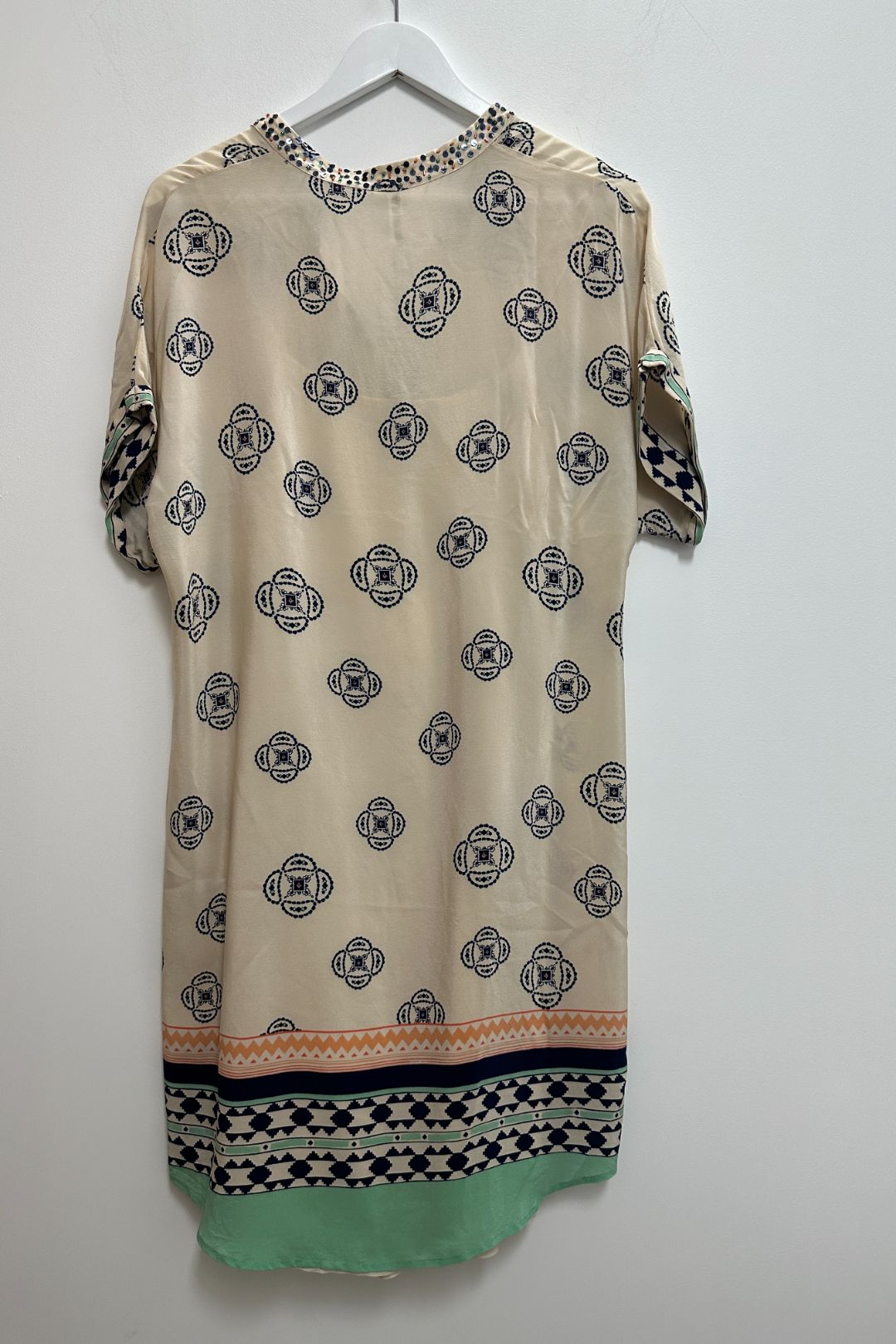 Silk Shift Dress With Beads in Multi