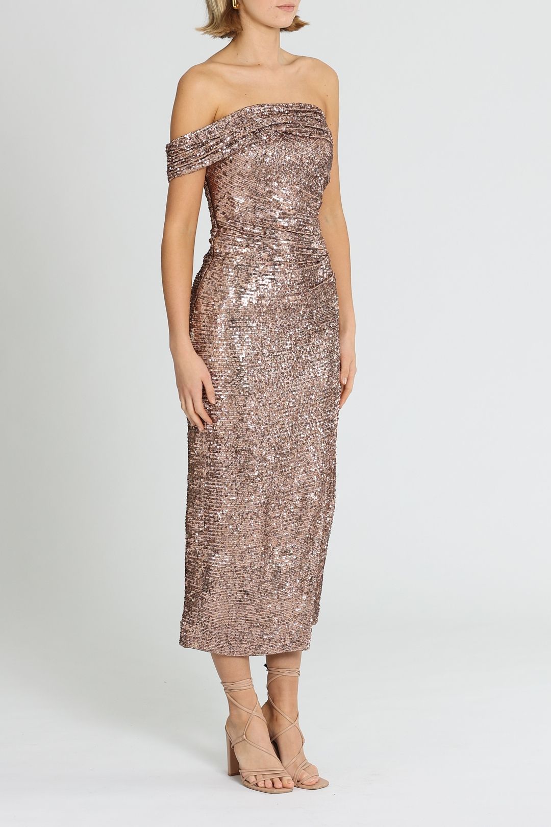 Gold Sequin Chain Strap Bodycon Midi Dress | Womens | Medium (Available in L) | 100% Polyester | Lulus