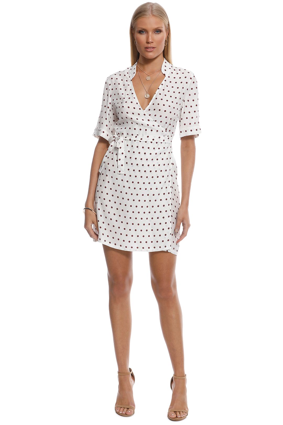 SIR the Label - Luca Wrap Dress - White Polka - Front