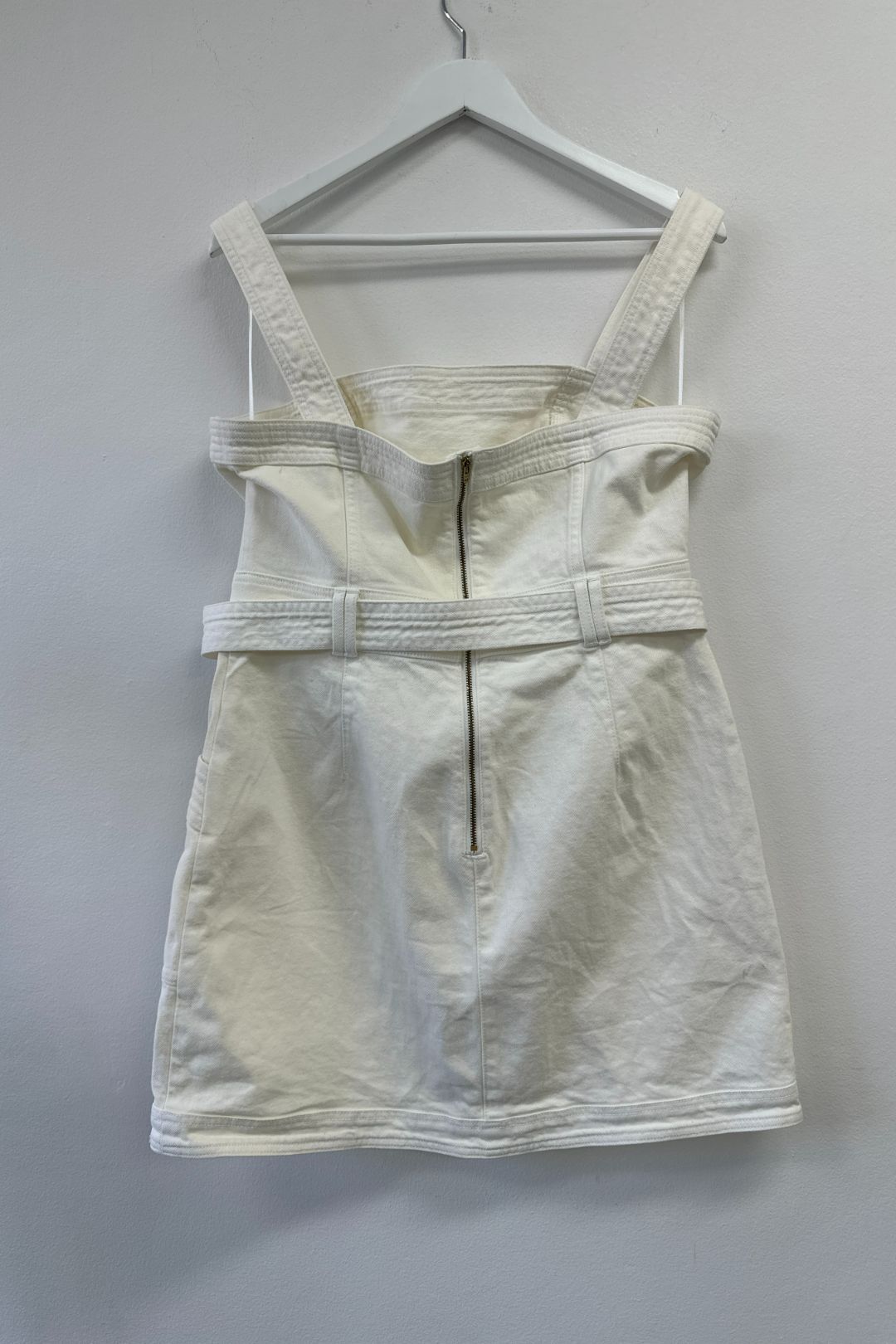 Witchery Denim Belted Sleeveless Mini Dress Parchment