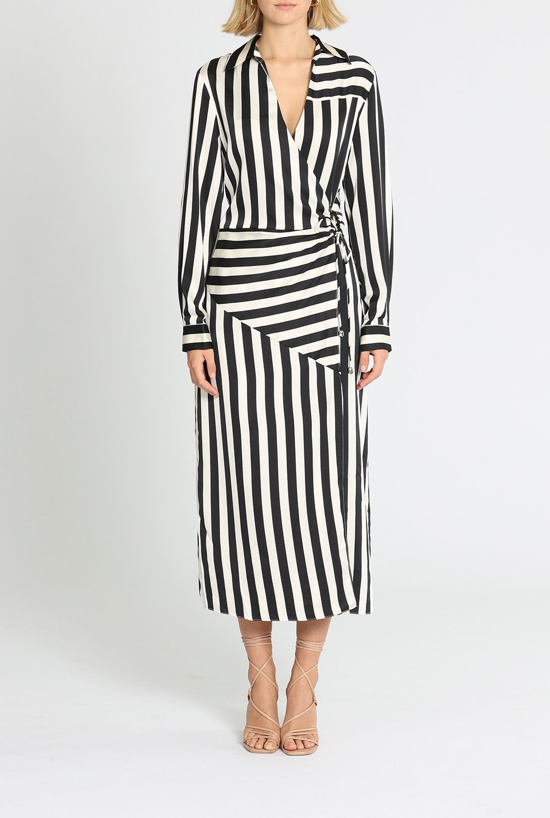 Slide Show Stripe Midi Wrap Dress