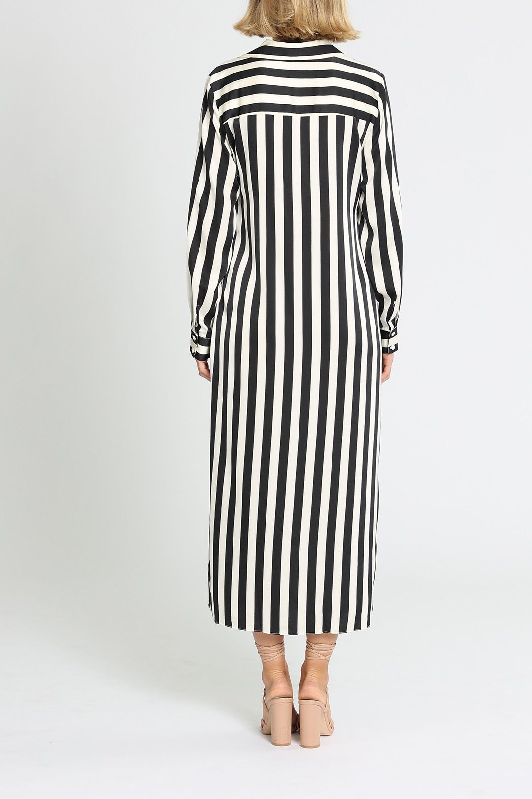 Slide Show Stripe Midi Wrap Dress Black White