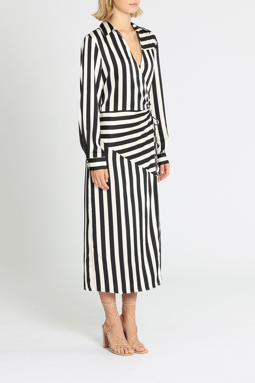 Slide Show Stripe Midi Wrap Dress V Neck