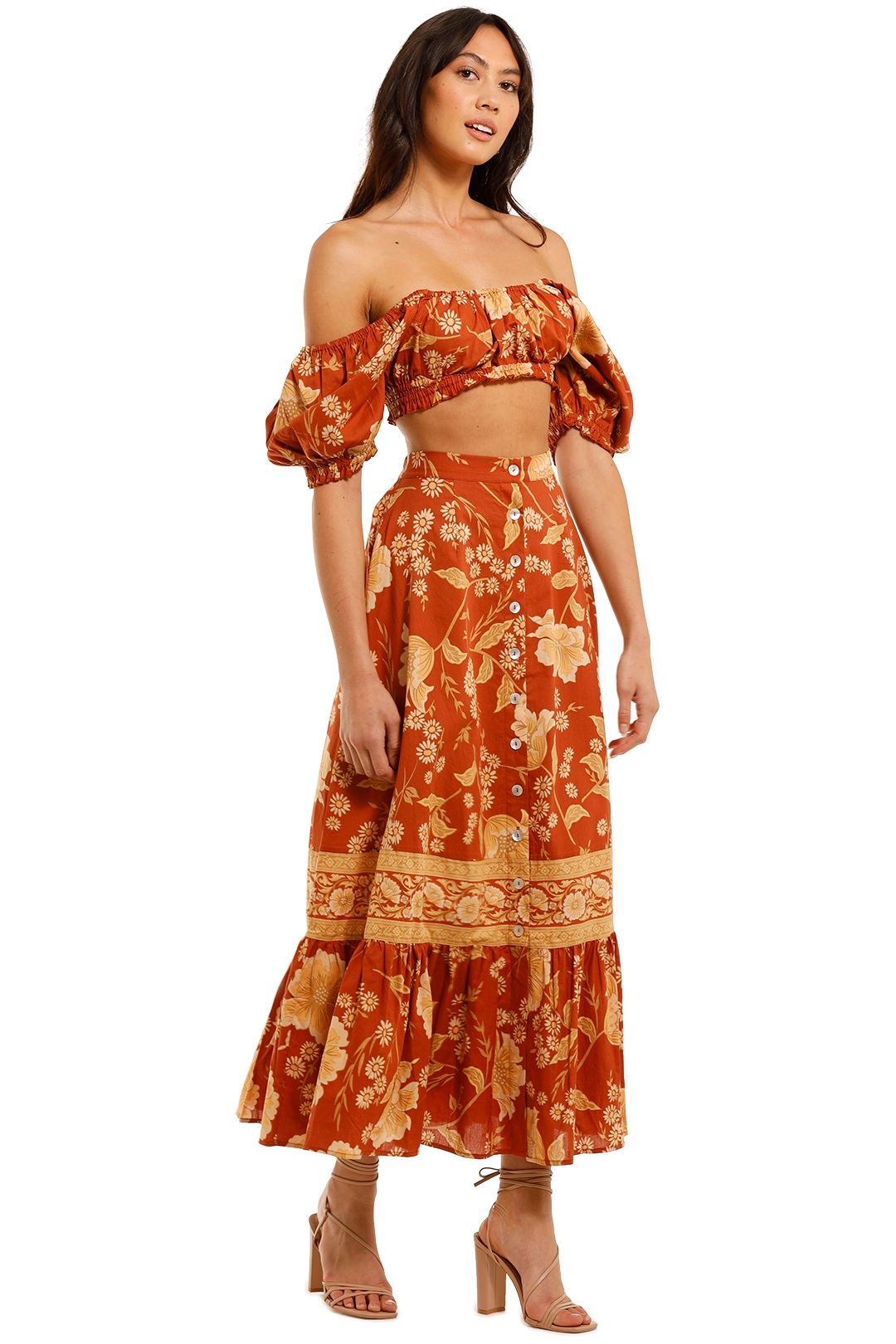 Sloan Cropped Top and Skirt Set Ochre Floral