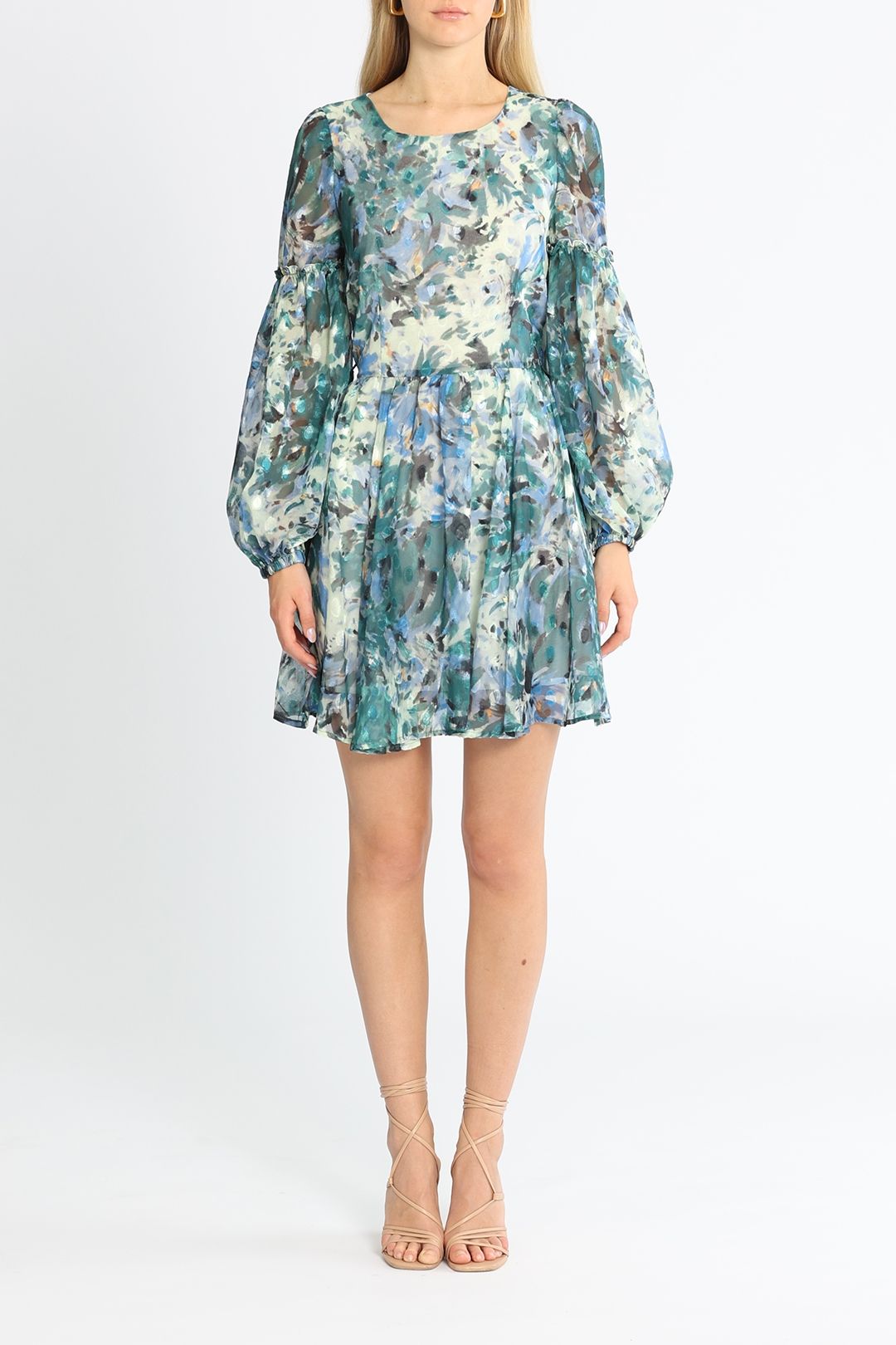 Sofia Irina Mini Balloon Sleeve Dress Blue No Belt
