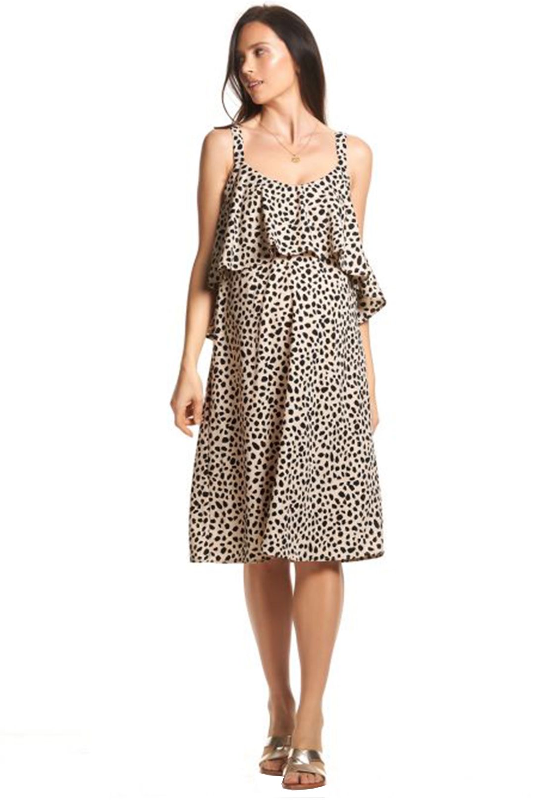 Soon-Maternity-Bettina-Feeding-Dress-Beige-Leopard-Lurex-Front
