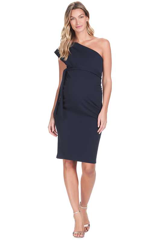 strapless open back dress Red Ruched Mesh One Shoulder Maternity Maxi Dress – PinkBlush