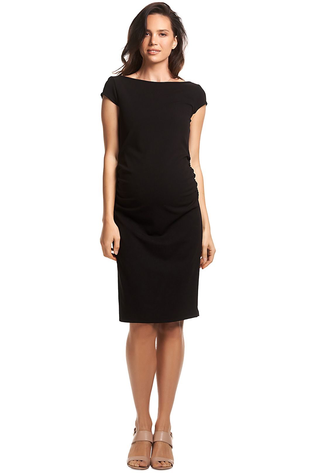 Soon-Maternity-Leo-Cap-Sleeve-Dress-Black-Front