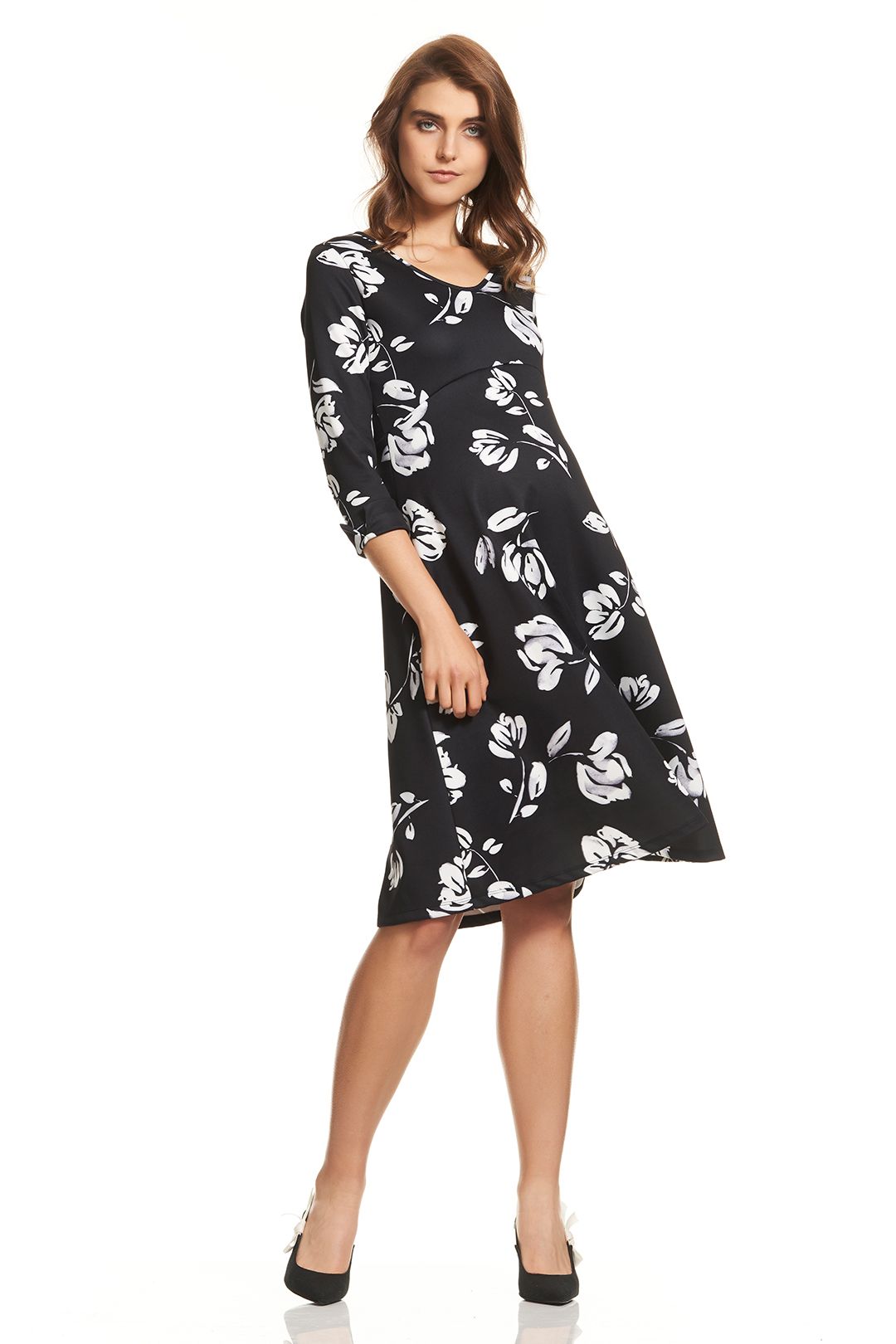 Soon Maternity-Meghan-Swing-Dress-Black-Floral-Front
