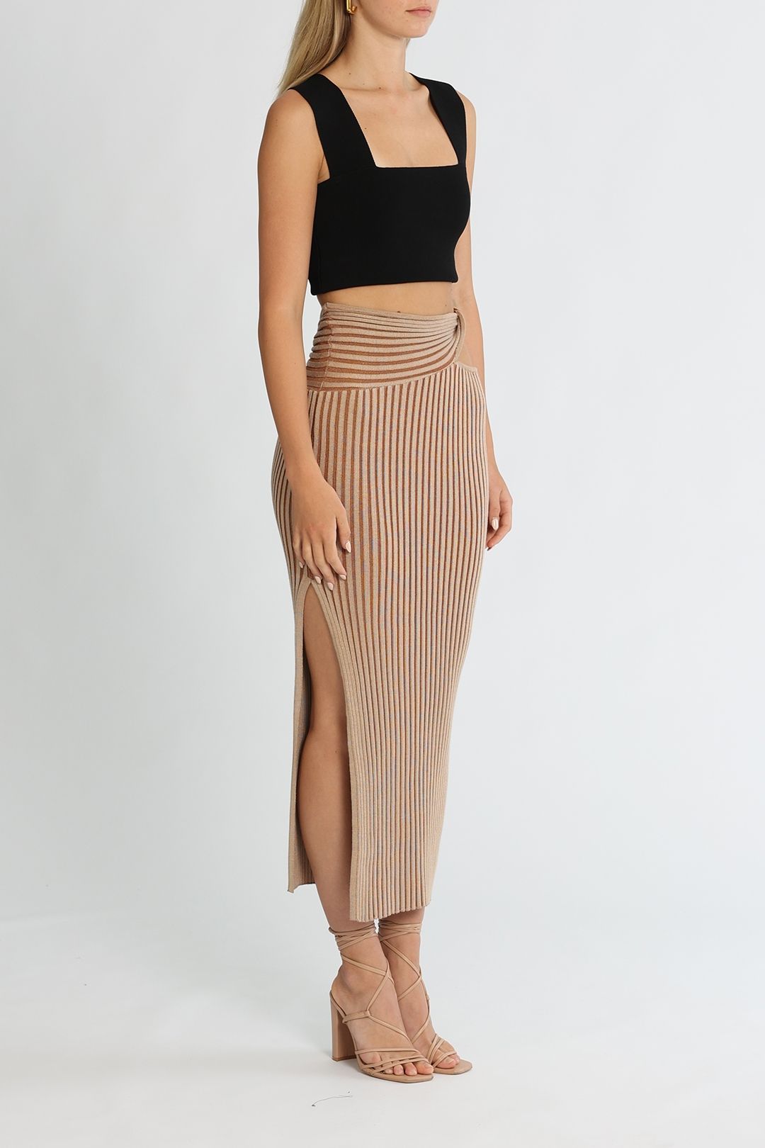 SOVERE Pivot Knit Midi Skirt Copper Leg Split