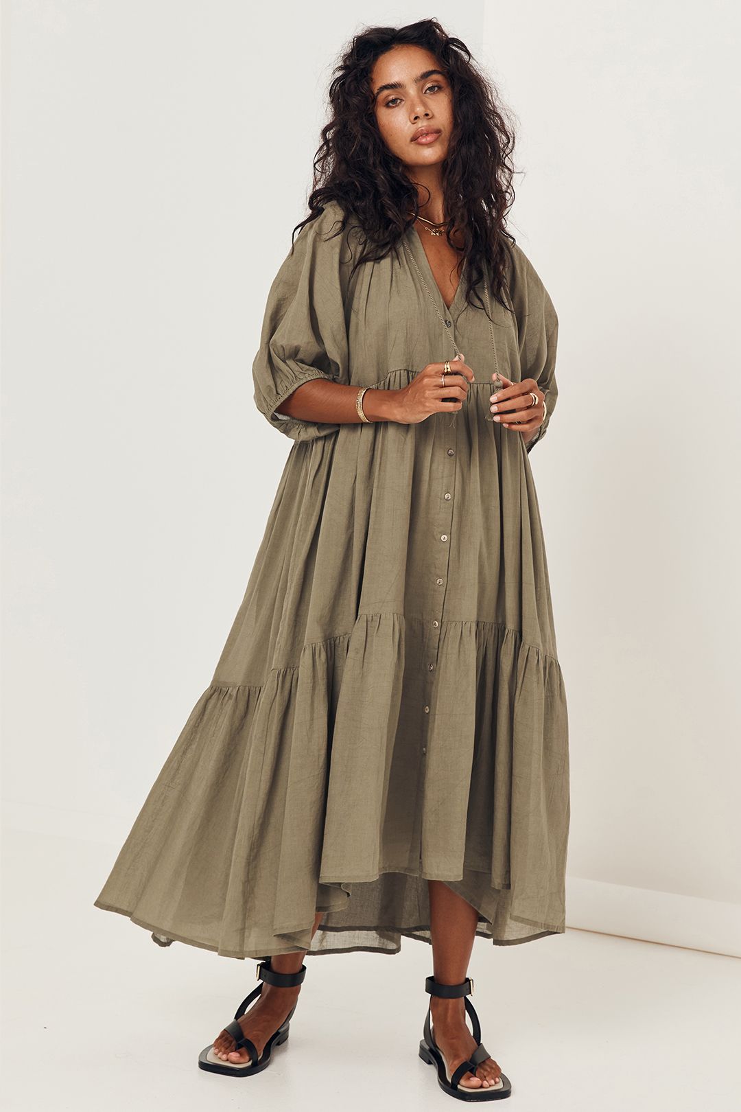 Honey Smock Dress in Olive | Spell | GlamCorner