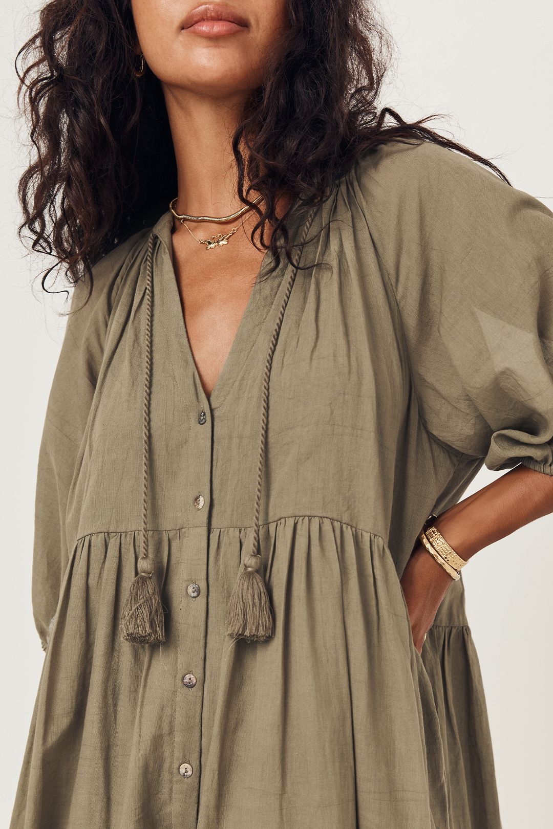 Honey Smock Dress in Olive Spell GlamCorner