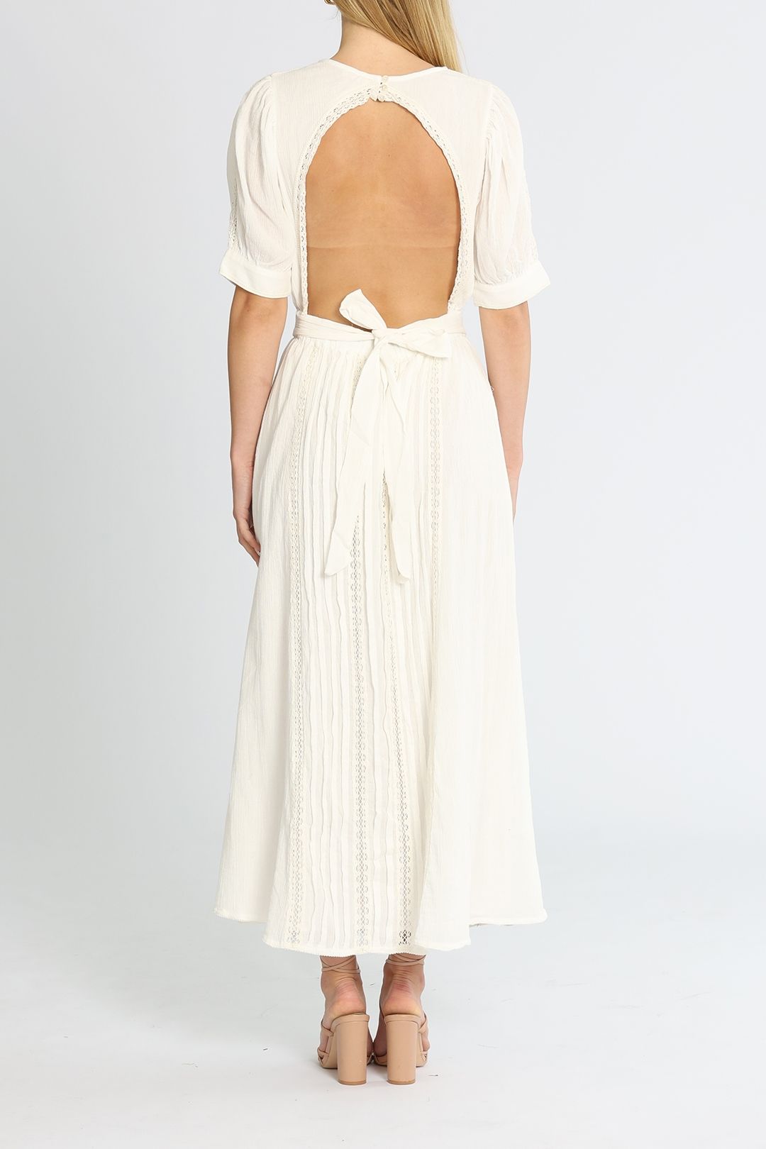 Hire Jolene Lace Cut Out Midi Dress Antique White | Spell | GlamCorner